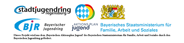 Logo-Kombination der Aktivierungs-Kampagne, bestehend aus folgenden Logos: Stadtjugenring Regensburg, Bayerischer Jugendring, Aktionsplan Jugend, Bayerisches Staatsministerium für Familie, Arbeit und Soziales